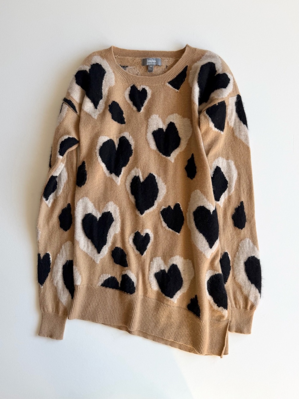 Neiman Marcus Leopard Heart Print Cashmere Sweater